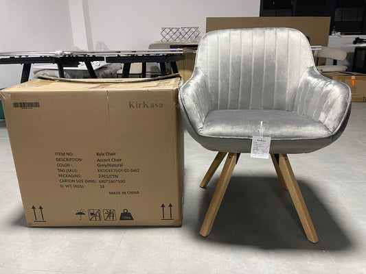 KirKasa Mid Century Modern Desk Chair No Wheels Swivel Accent Home Office Chair with Walnut Color Wood Legs for Living Room,grey