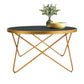 KirKasa Mid Century Modern Round Gold Coffee Table with White Glass and Metal Frame Central Table for Living Room Recepetion Room