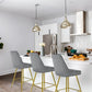 KirKasa Counter Height Bar Stools Set of 2 with Gold Legs Upholstered Velvet 26" BarStools with Back for Island Kitchen Dining Room